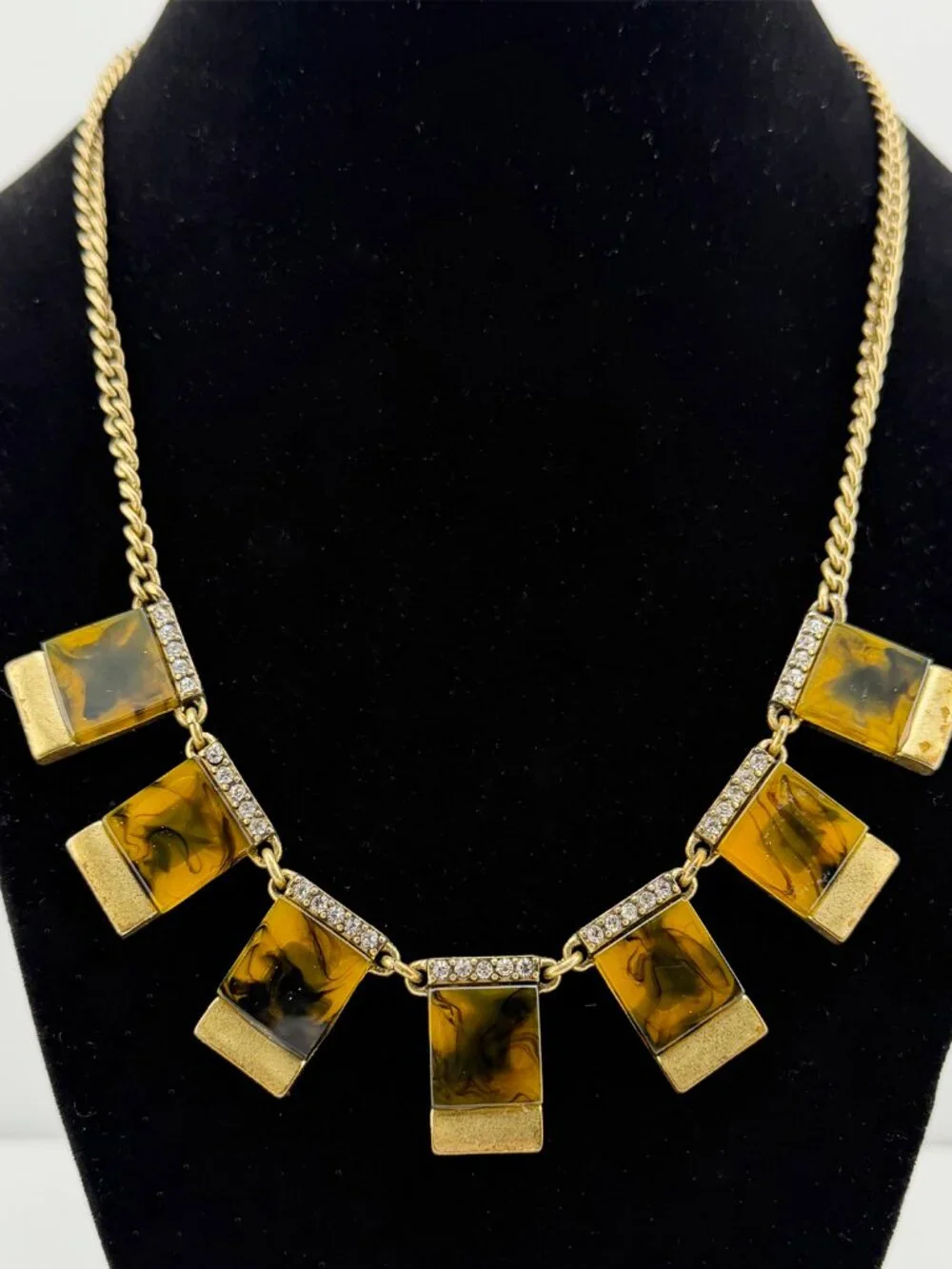 J. Crew Tortoise & Crystal Geometric Statement Necklace – Gold Tone